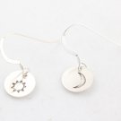 Sun Moon Earrings Sterling Silver Dangle Circle Hand Stamped E003