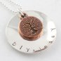 Copper Tree of Life Necklace Custom Hand Stamped Personalized Mom Sterling Silver Circle N074