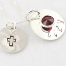 Cross Faith Christian Birthstone Necklace Custom Personalized Silver