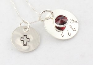 Cross Faith Christian Birthstone Necklace Custom Personalized Silver