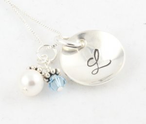 Custom Personalized Sterling Silver Hand Stamped Birthstone Necklace