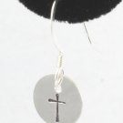Simple Cross Earrings Sterling Silver Dangle Circle Hand Stamped