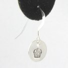 Cupcake Earrings Sterling Silver Dangle Circle Hand Stamped