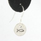 Christian Fish Earrings Sterling Silver Dangle Circle Hand Stamped