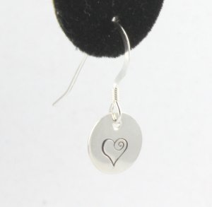 Swirl Heart Earrings Sterling Silver Dangle Circle Hand Stamped