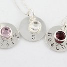Custom Personalized Sterling Silver Hand Stamped Circle Birthstone Necklace N027