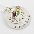 Custom Handstamped Personalized Sterling Silver Birthstone Necklace