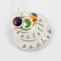 Custom Handstamped Personalized Sterling Silver Birthstone Necklace