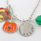 Thanksgiving Turkey Pumpkin Girl Charm Necklace Silver