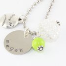 Softball Charm Necklace - Custom Personalized Silver Necklace
