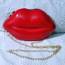 Red Lip Shape Synthetic Leather Chain Mini Clutch Purse