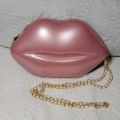 Soft Pink Lip Shape Synthetic Leather Chain Mini Clutch Purse