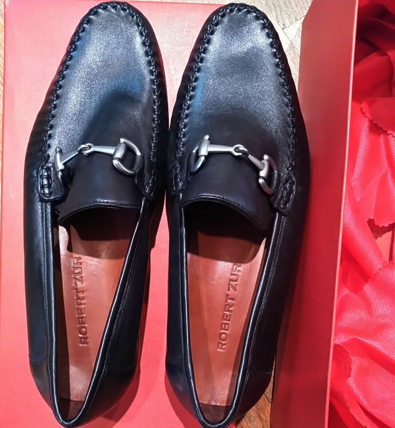 Authentic Robert Zur Nappa Bit Black Mens Leather Loafer Shoes 10M silver buckle