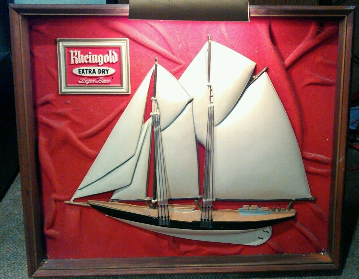 Vintage Ship Geniune Rheingold Extra Dry Beer Framed Shadowbox working Light BG