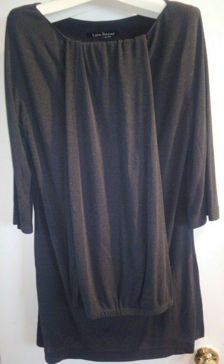 Vintage LIDA BADAY Dark Grey  2 Piece Jacket Side Slit Dress Sz M Stretch K