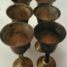 Lot of 6 small vintage matching antique brass goblets very cool old cups candle?