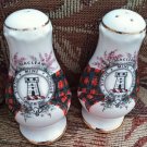 Scotland 3 1/2" Flared Salt & Pepper Shakers Mclean Virtue Mine Honour gold nice