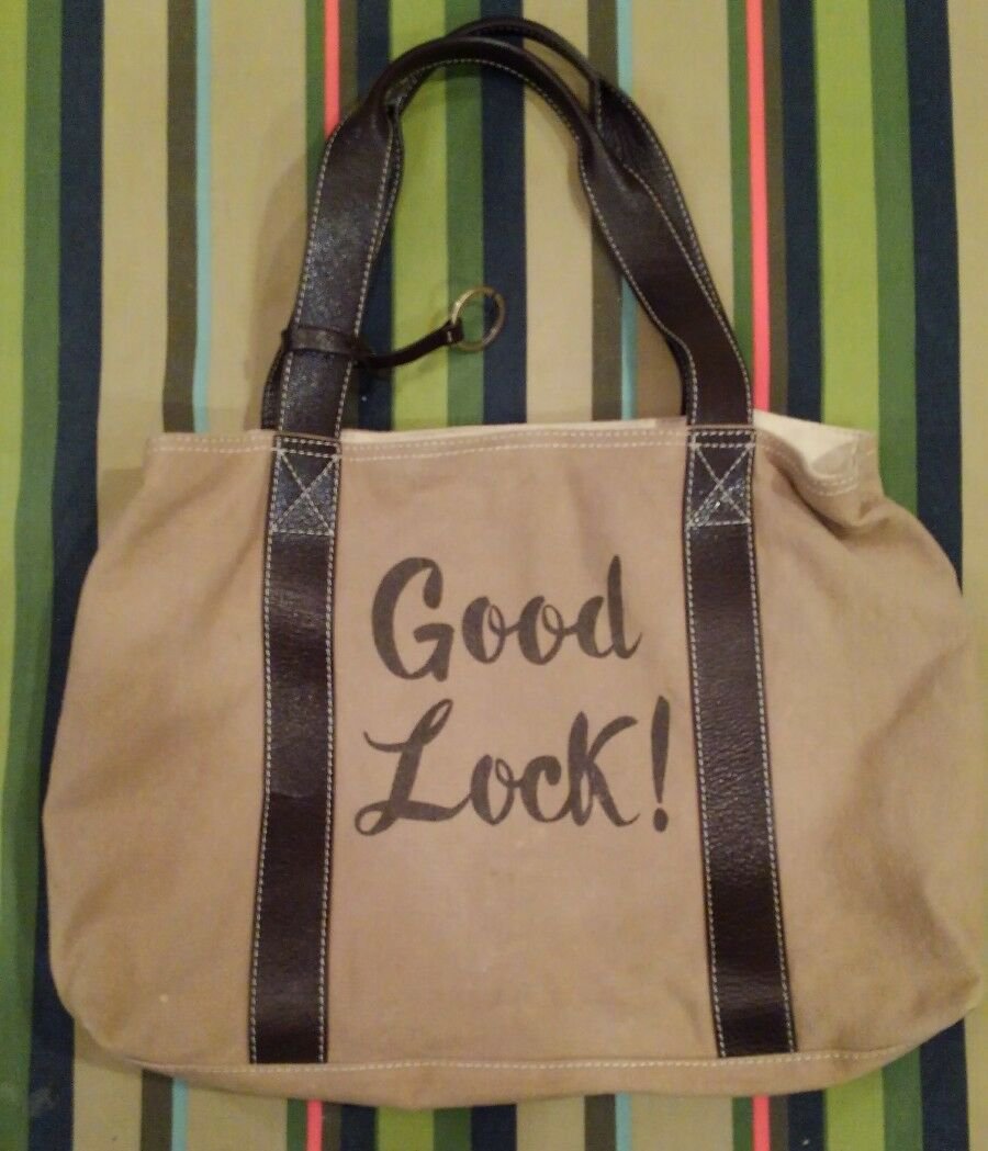 Beige Moschino Structured Canvas Shoulder Bag with Dark Brown Leather Trim gold