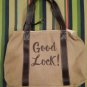 Beige Moschino Structured Canvas Shoulder Bag with Dark Brown Leather Trim gold