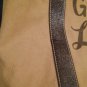 Beige Moschino Structured Canvas Shoulder Bag with Dark Brown Leather Trim gold