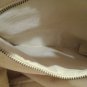 Beige Moschino Structured Canvas Shoulder Bag with Dark Brown Leather Trim gold