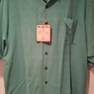 New Green 100% Silk XXL large Shirt Button Montego Mon Hula three palm brand