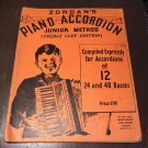 Vtg Zordan's Piano Accordion Junior Method Treble clef edition 1937 Kids nice