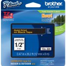 New P-Touch Brother International TZE-334 Gold on Black 1/2" Laminated Tape