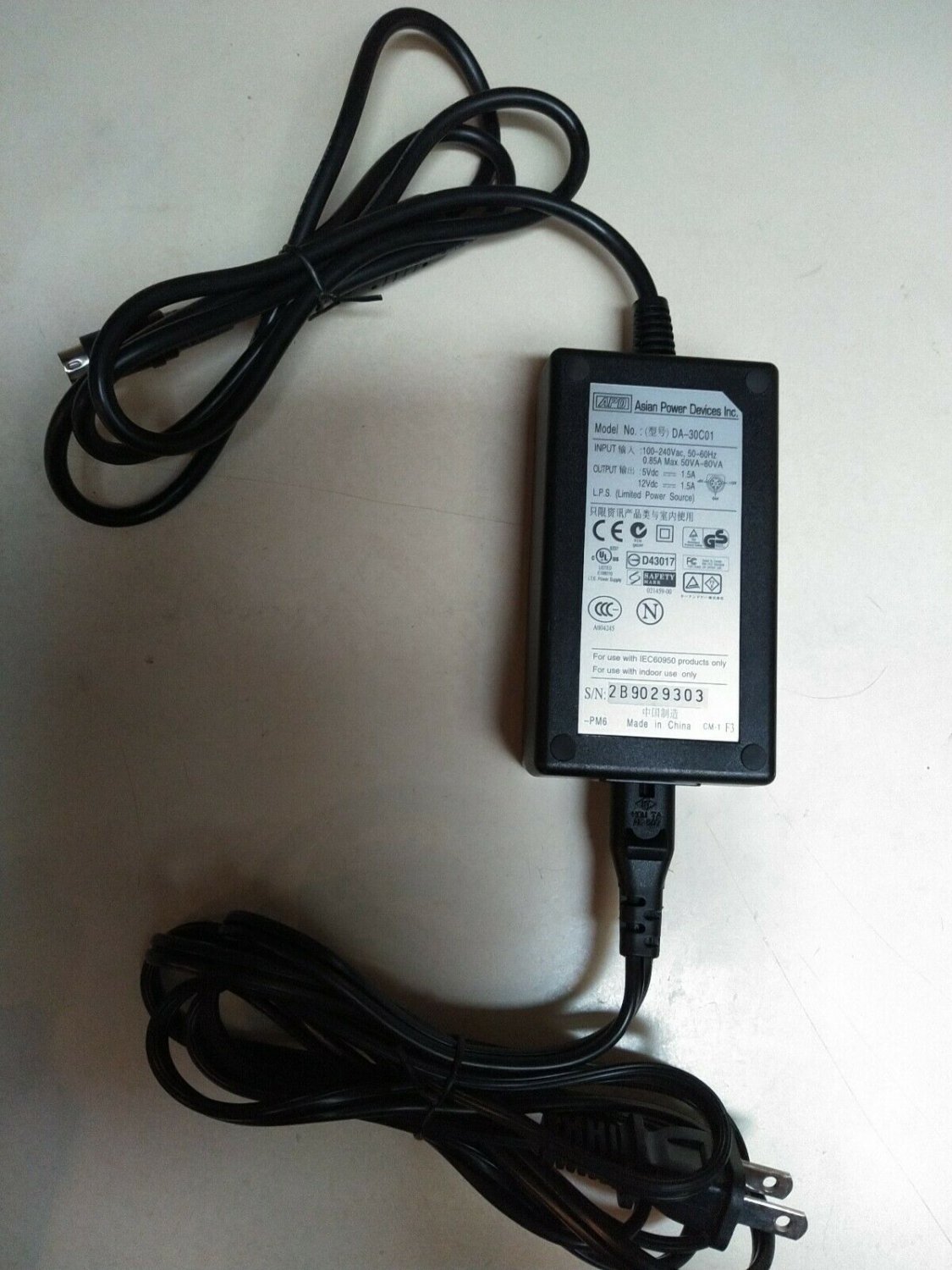 APD Asian Power Devices AC Adapter Power Supply 12V 1.5A; DA-30C01&Acirc;&nbsp; Brand New