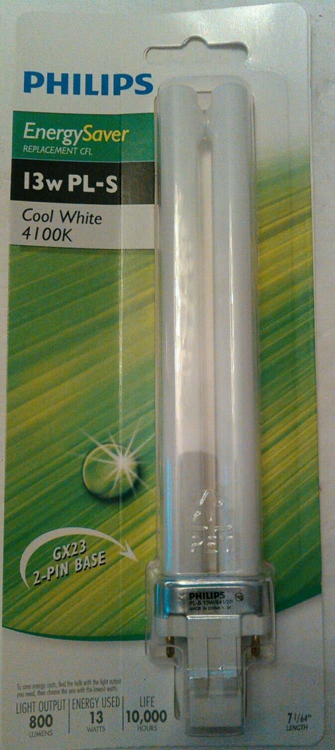 Philips energy saver replacement CFL 13w PL-S compact cool white 4100K bulb 800