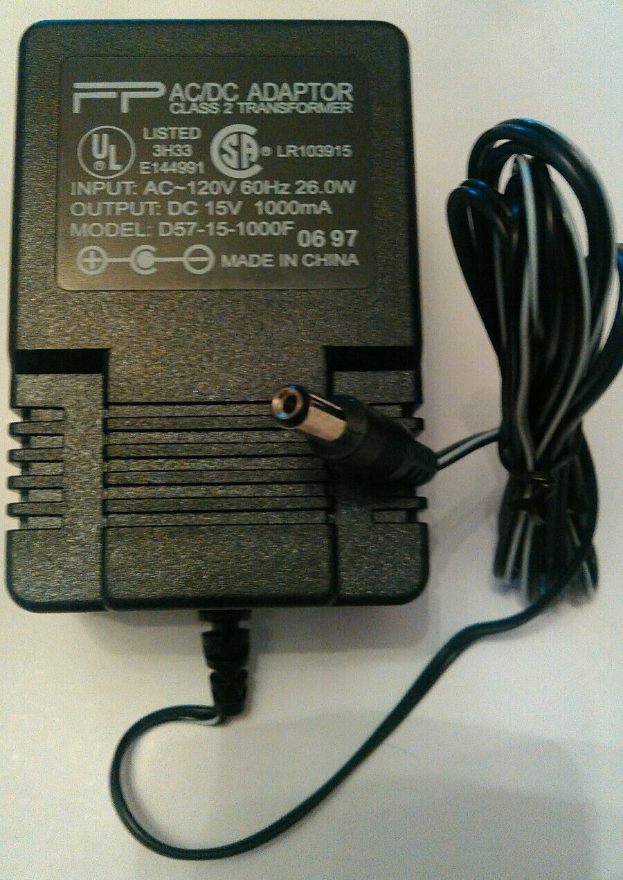 FP AC/DC Adapter D57-15-1000F Output 15V 1000mA Class 2 Power Supply Transformer