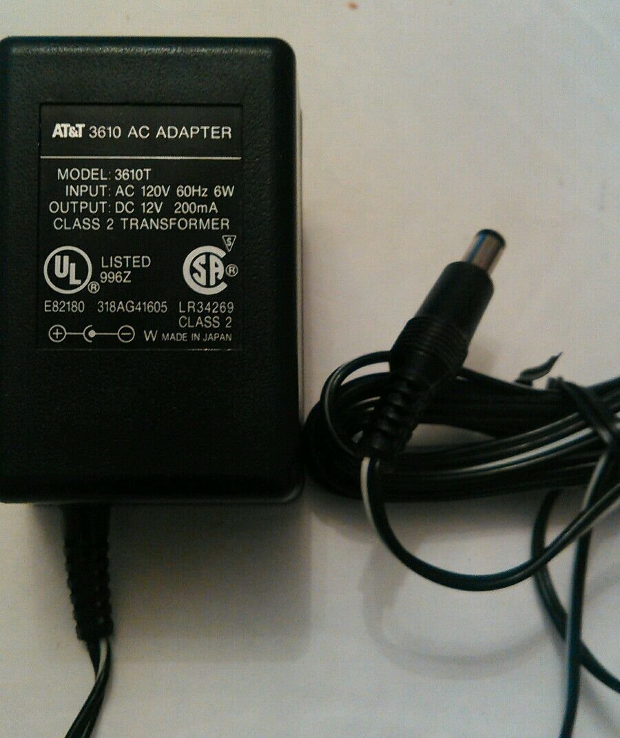 AT&T 3610T AC Adapter 3610 DC 12V 200mA Class 2 Transformer Replacement A T & T