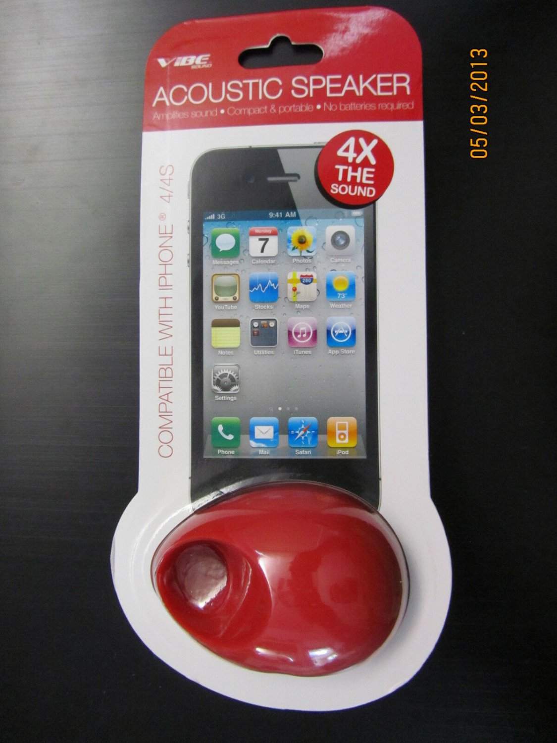 VIBE RED ACOUSTIC SPEAKER  IPHONE 4/4S & more 4X Amplifies the SOUND NO BATTERYS