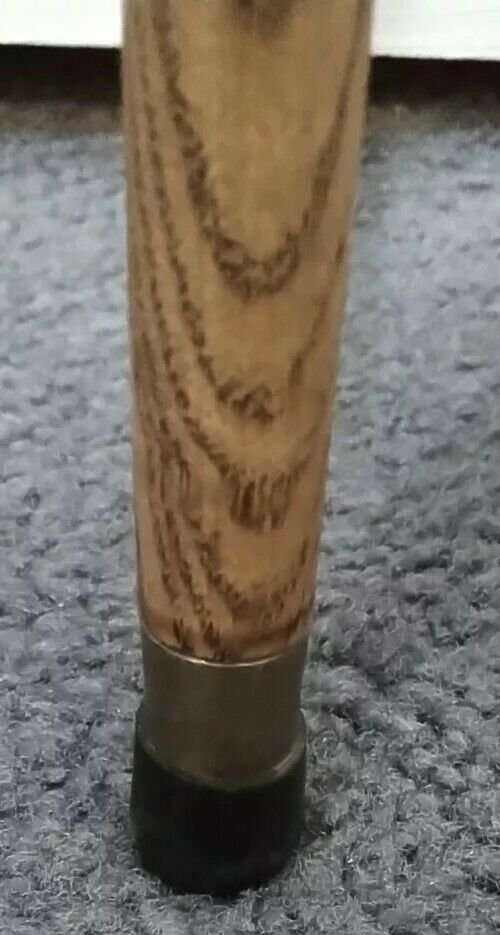 Antique Vintage WS Heavy SOLID BRASS top Handle CANE oak walking stick 35 1/16"