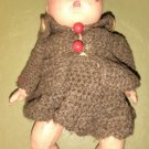 Beautiful rare Vintage 1940's Antique very old doll girl brown knitted Toy kids