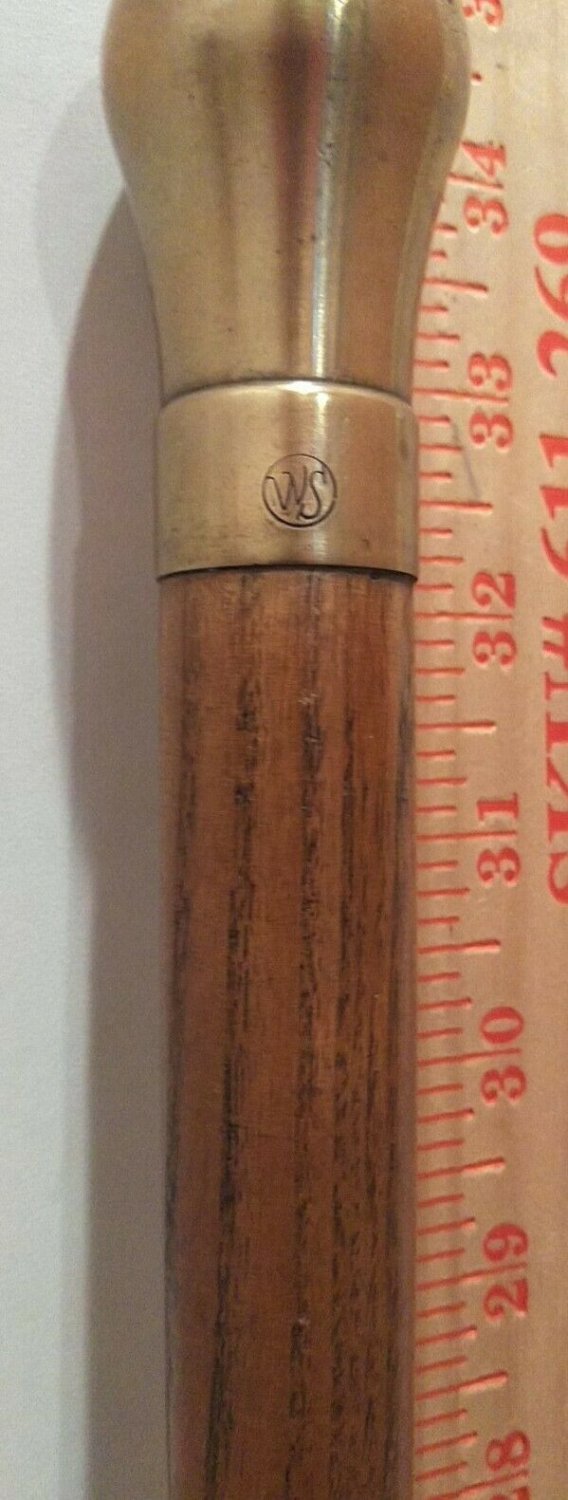 Dark Antique Vintage WS Heavy SOLID BRASS top Handle CANE oak walking stick 35"