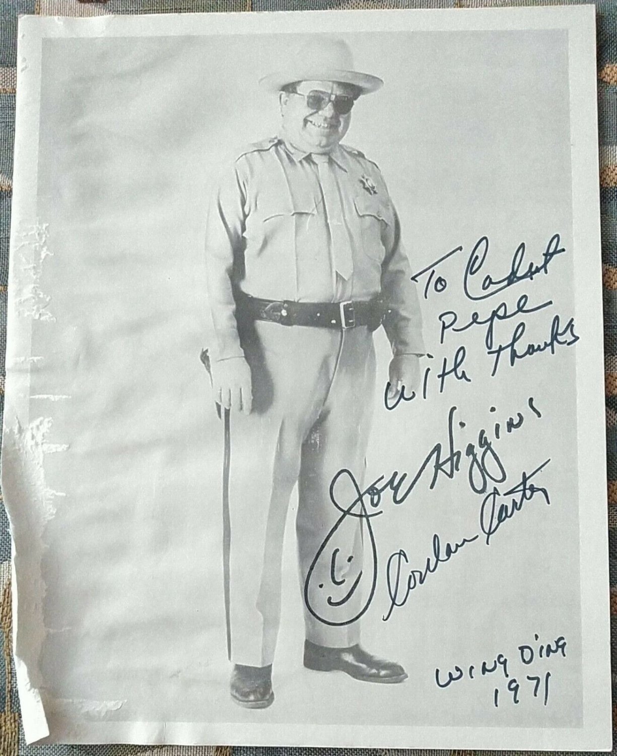 JOE HIGGINS Hand signed autographed PHOTOGRAPH "to Cadet Pepe" wing ding 1971