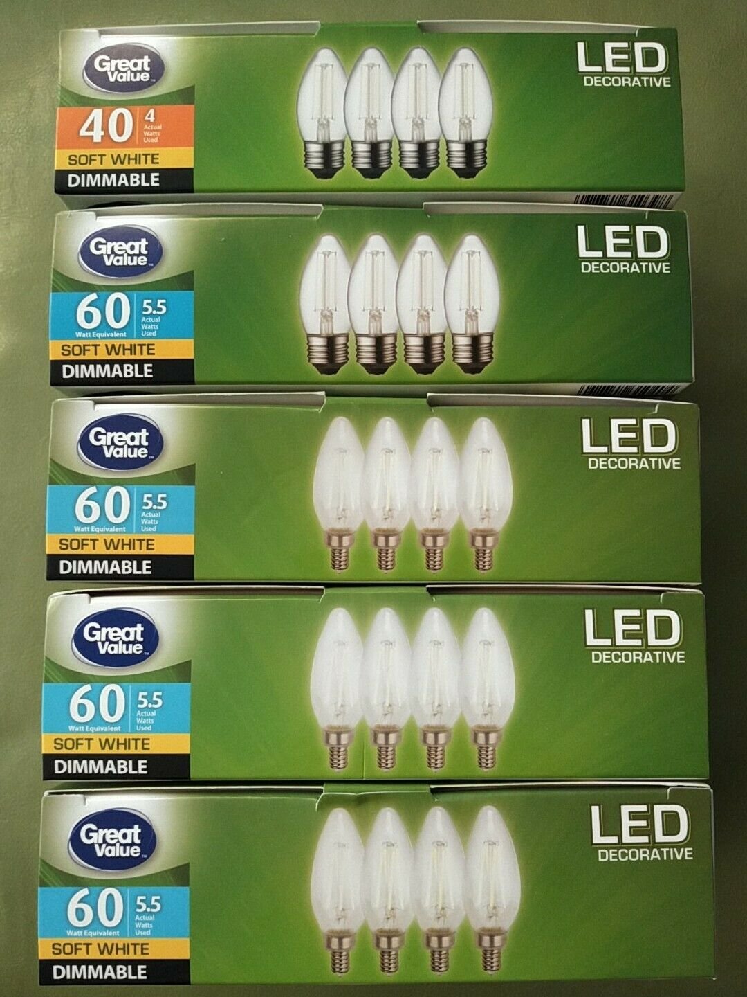 5 new 4 PACKs LED 5.5W CANDELABRA BASE DIMMABLE 60 2700K SOFT WHITE BULB 4 watt