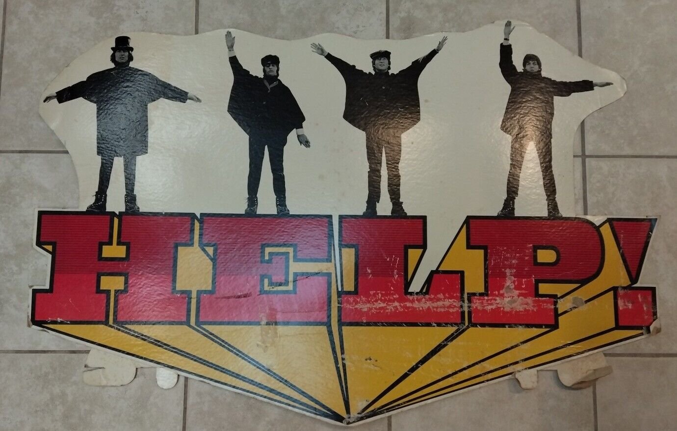 Vintage Help Wall Art Plaque Sign Beatles Album Cover Cardboard Pop Music Rare