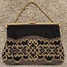 1940's Vintage Beaded Evening Clutch Bag By Delill with Mirror Black Gold Purse