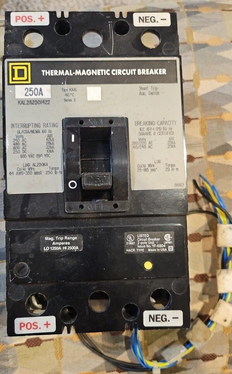 Used Working Square D KAL262501422 250A Circuit Breaker Certified HACR USA Amp