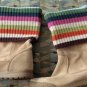 Vintage Coach Boots Tatum Tan Suede Leather 7 1/2 wool Sock Cuff Legacy Stripe