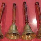 Vintage Set of 4 Brass Servant Bells Each Sounds Different India Wooden handles