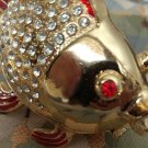 RED Tropical Fish Qifu Hinged Jewelry Trinket Box Enamel Metal Jeweles Diamonds