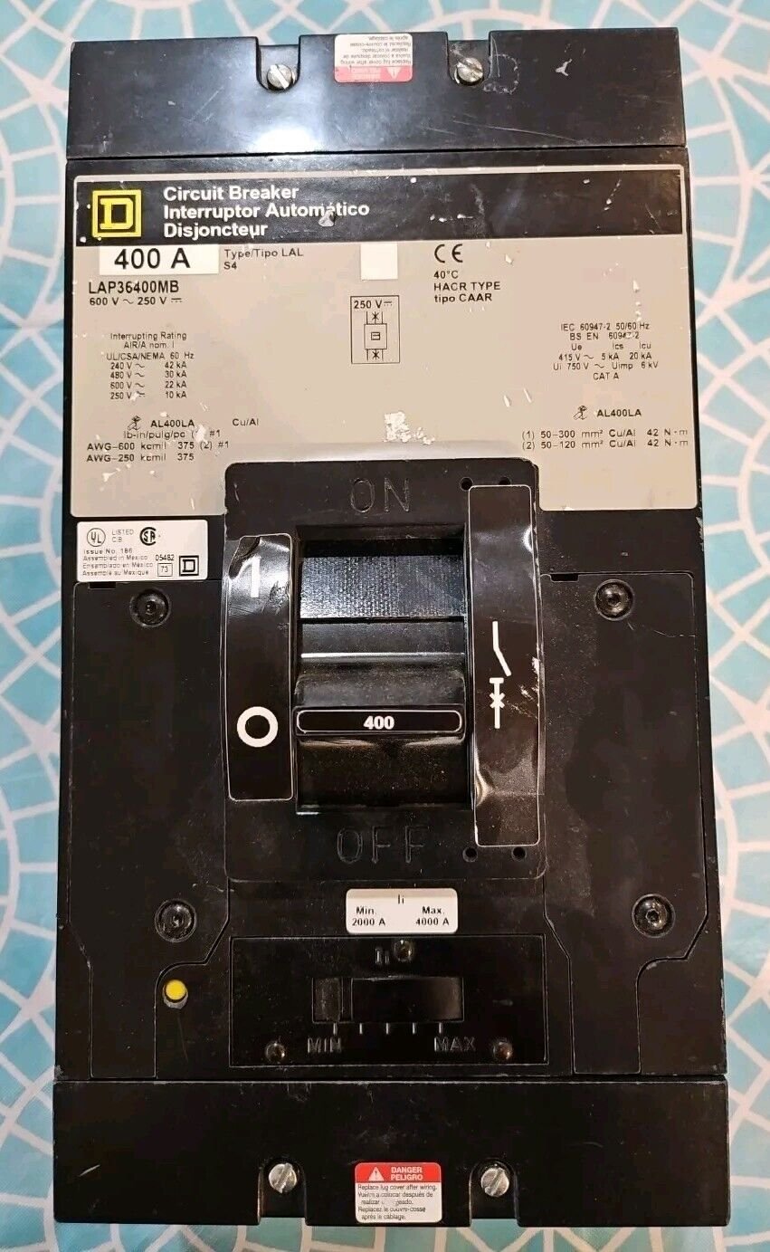 Used LAP36400MB Square D Circuit Breaker 400A 600V 3P HACR TYPE replacement TIPO