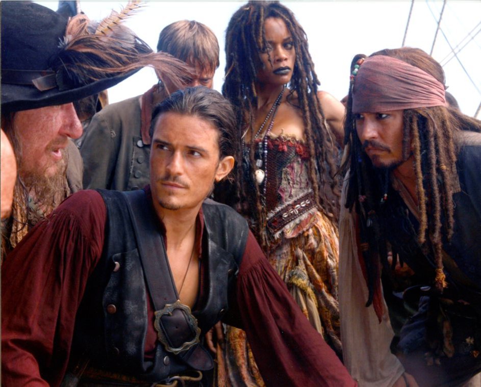 Orlando Bloom Johnny Depp Geoffrey Rush Pirates 8x10 glossy photo #X2433