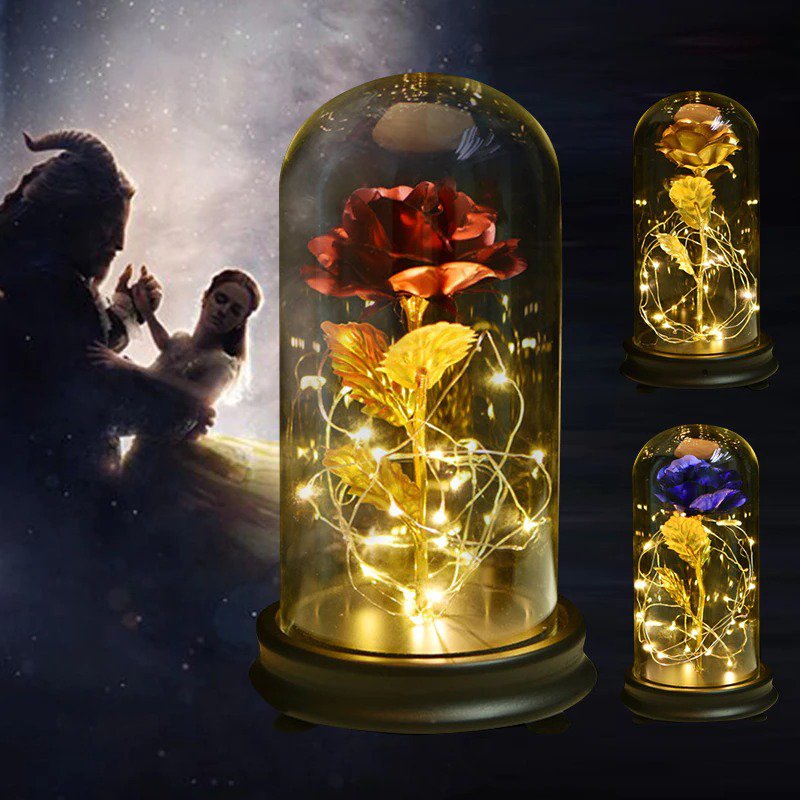 Beauty and The Beast Gold Foil Galaxy Rose Flower