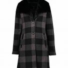Black & Gray Buffalo Check Faux Fur Fleece Button-Up Coat - Women