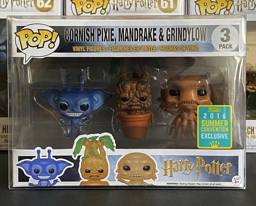 Harry Potter 3 Pack Cornish Pixie Mandrake Grindylow Funko pop! Vinyl Figure With Protector