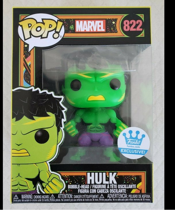 Marvel Hulk Black Light Exclusive With Sorter#822 Funko pop! Vinyl Figure With Protector